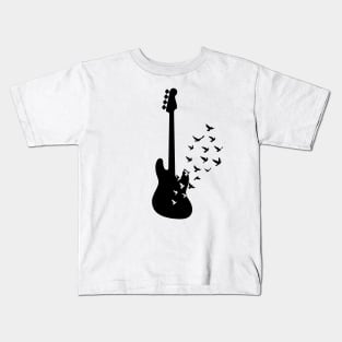 Bass Guitar Silhouette Turning Into Birds Kids T-Shirt